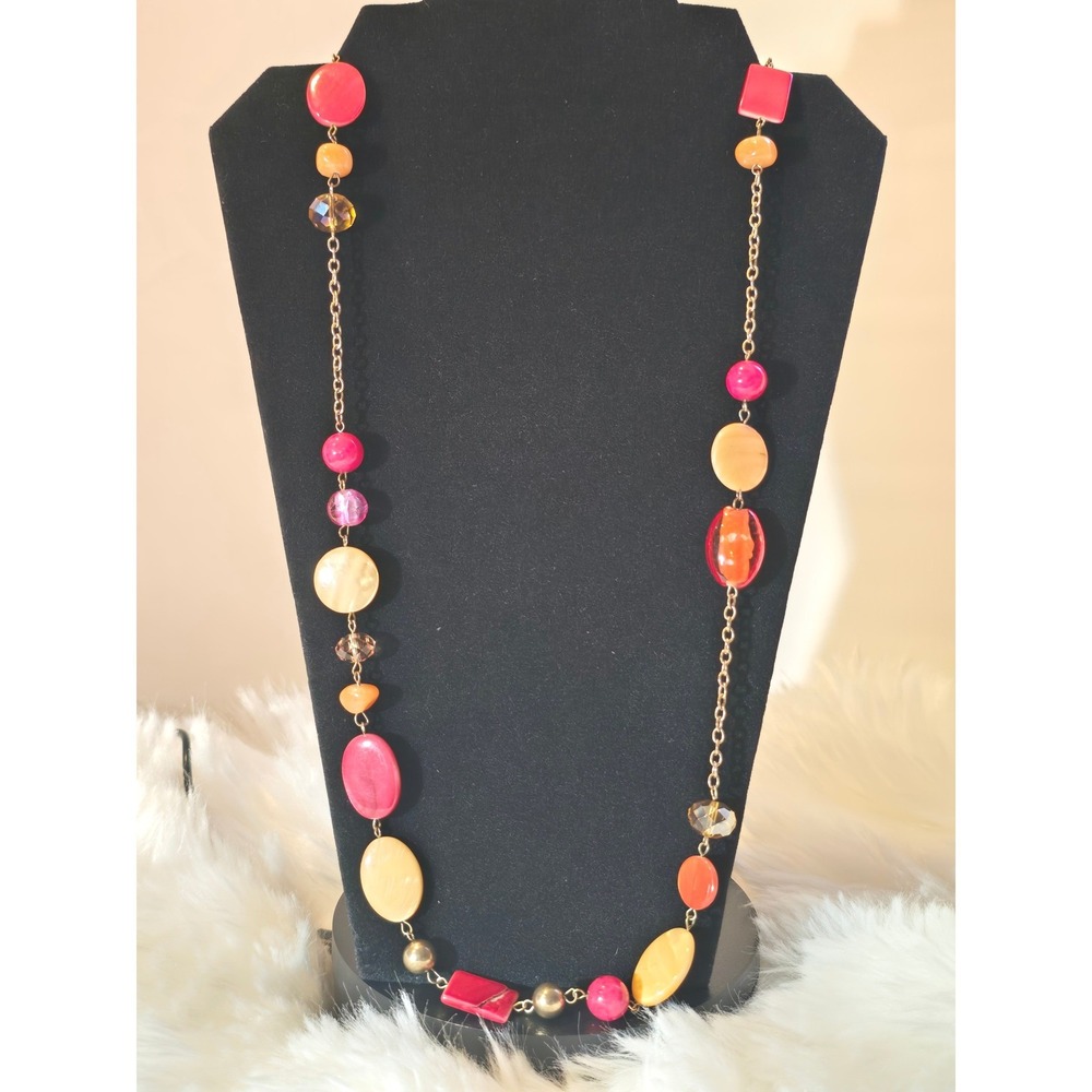 Erica Lyons Signed Pink & Orange Beaded Long Statement 36" Necklace